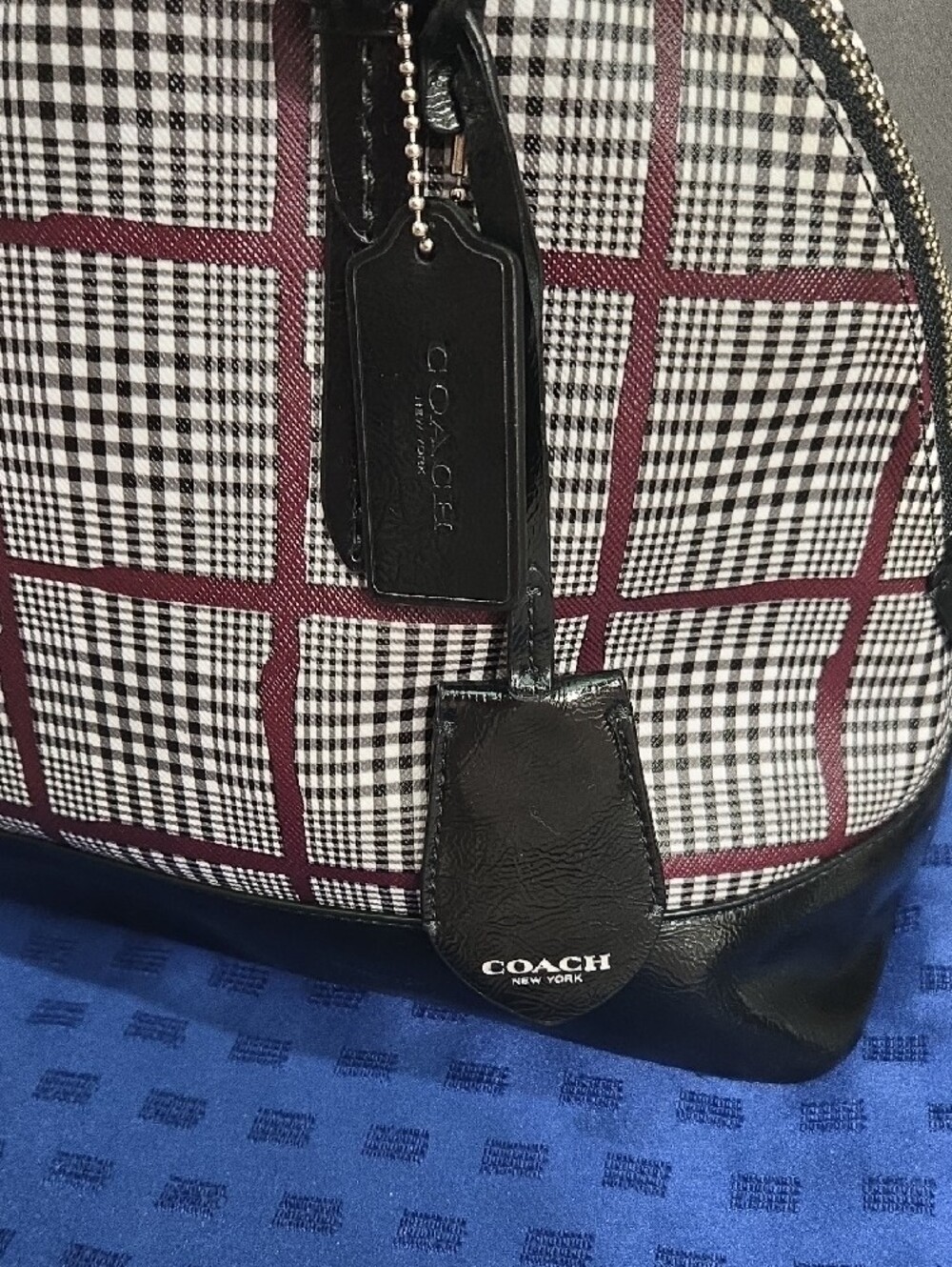 Coach Black and Burgundy Plaid Dome Satchel with Silver Hardware - Picture 7 of 13